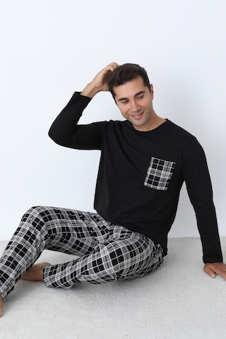 Arcan Erkek Pijama Takımı Uzun Kol Ekose Pamuklu Siyah