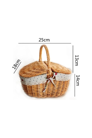 Pazly Cbtx Açık Dokuma Piknik Sepeti Pamuk Keten Kumaş Hasır S Kırmızı Izgara Kahverengi Renk Ahşap