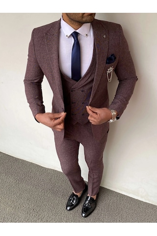 Modefendi Slim Fit İtalyan Kesim Pamuk Spor Takım Elbise Mürdüm