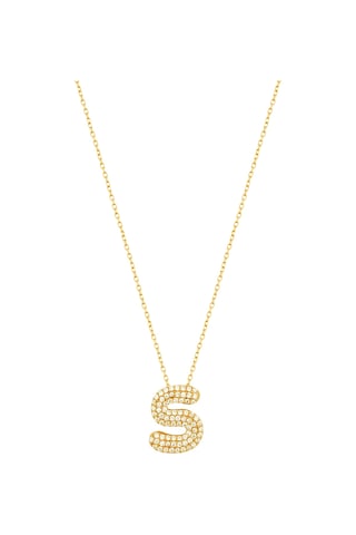 Beyaz Zirkon Taşlı Gümüş Harf Kolye - S Harfi Rose Gold