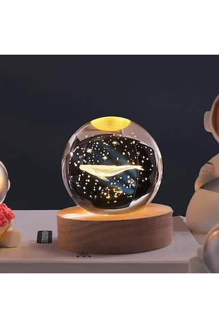 3d Balina Kristal Küre Gece Lambası Standlı, Cam Küre Işık, Hediye Ada