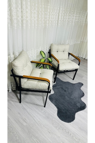 Madame Home Leylak Balkon, Bahçe,teras,cafe - Salon - Metal Kanepe Koltuk Takımı 1-1 Krem