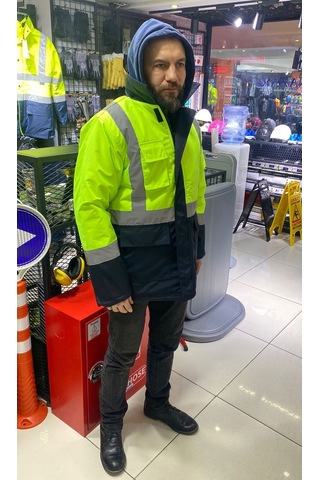 Bondit Kumaştan Kapitoneli Çok Cepli Yerli Işci Parkası / Montu