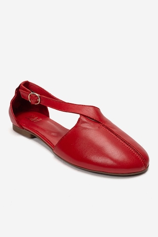 Luvishoes Fable Kırmızı Cilt Hakiki Deri Yanları Açık Kadın Babet Ayakkabı