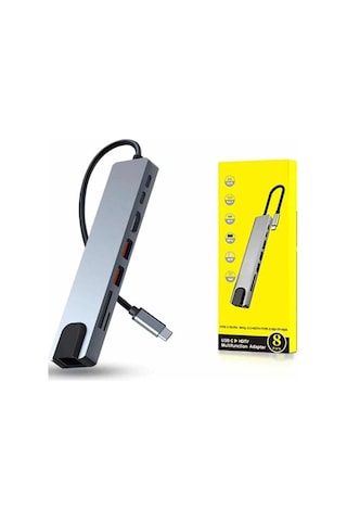 8 Portlu Macbook Uyumlu Çevirici Type C Hub Sd Tf Usb Çoğaltıcı Ethernet Belirtilmemiş