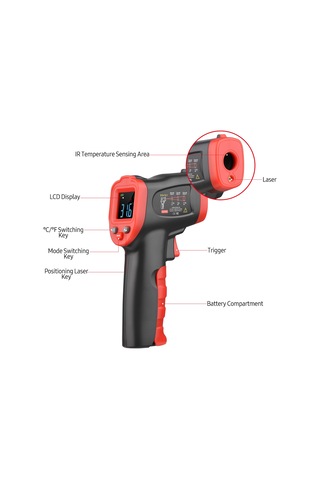 Tenfowee Wt327b Renkli Ekranlı Dairesel Lazerli El Tipi Enstrüman, -50 C 600 C Arası Dokunmadan Isı Ölçer, Endüstriyel Kullanim Pil Yok