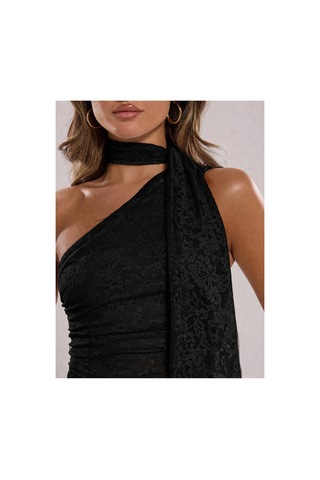 Meren Like Your Style Dantel Detaylı Tek Omuz Şal Detaylı Tek Omuz Crop Bluz Siyah