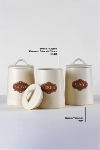 Glore Seramik 3 Lü Çay Şeker Kavanozu