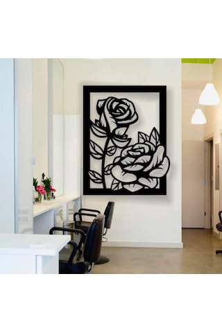 Siyah Ahşap Gül Tablo Duvar Dekoru 3mm Mdf Lazer Kesim