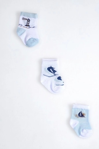 Cocole Socks Erkek Çocuk Soket Çorabı 3 Lü Set Pamuklu Marin & Deniz Desenli Çok Renkli