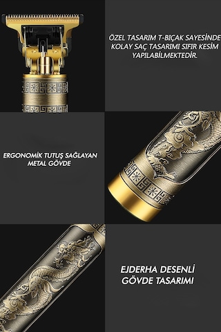 Jasper Metal Gövdeli T Bıçak Saç Ense Sakal Tıraş Makinesi