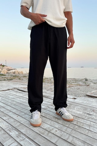 Flaw Bel Lastikli Keten Pantolon Siyah Siyah