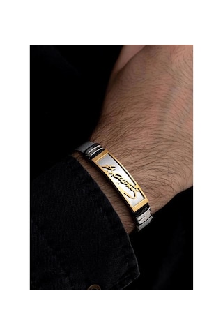 Kemal Atatürk İmzalı Hasır Kemer Kordonlu Çelik Bileklik 22cm Gold - Gümüş