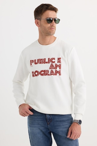Tudors Unisex Oversize Geniş Kesim Pamuklu Yumuşak Dokulu İçi Polarlı Baskılı Beyaz Sweatshirt-37298 Beyaz