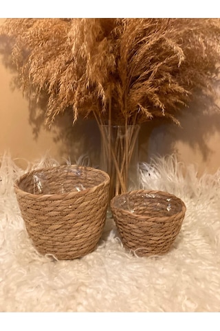 V Şeklinde Hasır Kalın Örgü İçi Poşetli Saksılık Küçük Ve En Küçük Boy