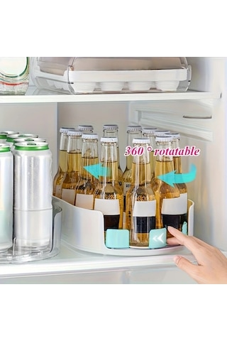 Honeybeeshop Beyaz 360 Derece Dönebilen Ayrılabilir Şeffaf Plastik Mutfak Depolama Tepsisi Baharatlık Raf Beyaz