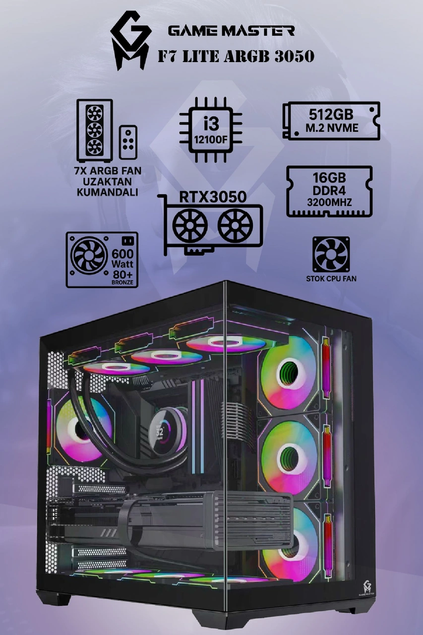 Game Master F7 Lite i3-12100F 16 GB 512 GB RTX3050 Dos Masaüstü Oyuncu Bilgisayarı