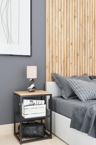 Metal Ayaklı Dekoratif Tel Raflı Komodin Atlantik Çam Atlantik Çam