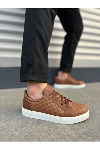 Aymood Jy166 Prestige Bağcıklı Cilt Kapitone Desenli Erkek Günlük Sneaker Ayakkabı Cbt - Taba