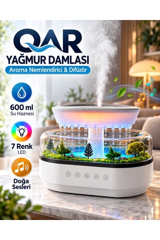Yağmur Damlası Efektli Aroma Difüzör Hava Nemlendirici Orman Manzaralı Dekoratif Esansiyel Yağ Uyumlu Dokunmatik Tuşlu Ofis Yatak Odası