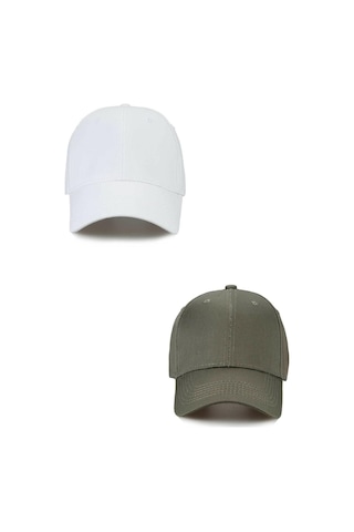 Unisex Ayarlanabilir Spor Haki-beyaz Basic Kep Şapka 2'li Set Haki Yeşil