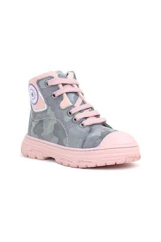 Hakiki Deri Pixel Gri Pudra Kamuflaj Desenli Kız Çocuk Bot Gri