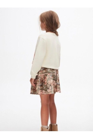 Kız Çocuk Pamuklu Orta Kalınlık Batik Desenli Sweatshirt-14714 KREM