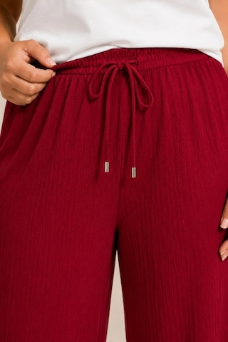 Ertaştrendstore Kadın Battal Beden Bürümcük Kumaş Beli Lastikli Bağcıklı Bol Paça Palazzo Pantolon - Bordo Çok Renk