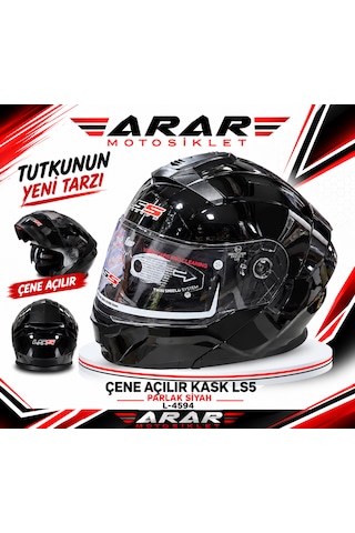 Çene Açılır Kask Ls5 Parlak Siyah L-4594