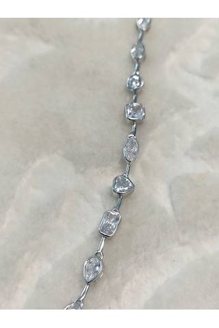 Canka Taşlı İthal Choker Tasma Gümüş Kolye