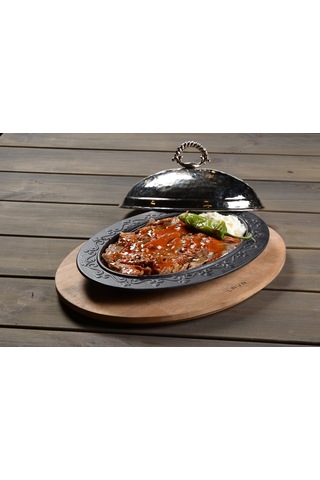 Lava Döner, Kebap Tabağı Siyah Mat Oval 28x20cm Kapaklı