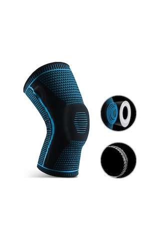 Aubyhe L Beden Mavi Silikonlı Baskılı Spor Diz Koruyucu - Hareketlerde Desteği Ve Yumuşak Korumayı Sağlar Mavi