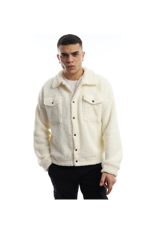 Erkek Kıvırçık Peluş Cıt Cıt Kapamalı Ceket Ekru