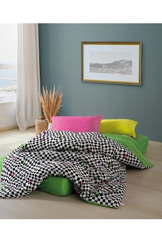 Cozy Home Popping Colors Tek Kişilik Lastikli Çarşaflı Nevresim Takımı Dazzle Yeşil