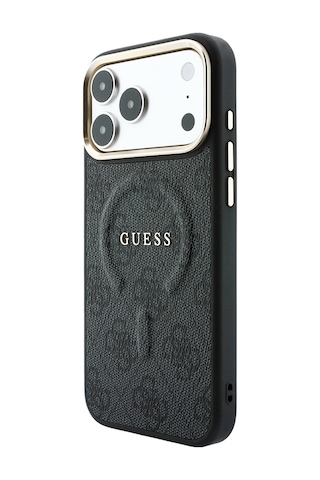 Apple iPhone Uyumlu 18 Pro Kılıf Guess Lisanslı M-safe C-magnet 4g Desenli Yazı Logolu Kapak Siyah