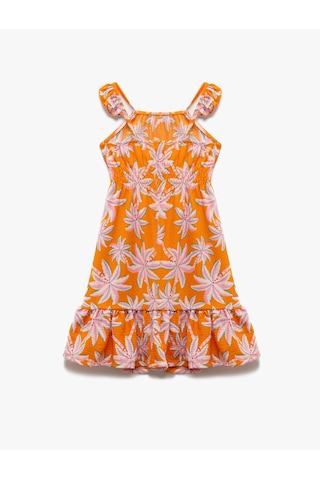 Koton Çiçek Desenli Askılı Fırfırlı A Kesim Midi Elbise Turuncu Desenli 5skg80006ak Turuncu Desenli Turuncu