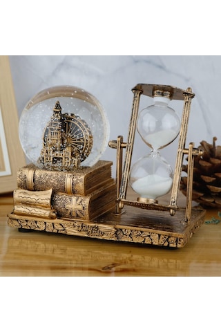 Kişiye Özel Big Beng Saat Kulesi Işıklı Sulu Kar Küreli Kum Saati Hediyelik Kum Saati