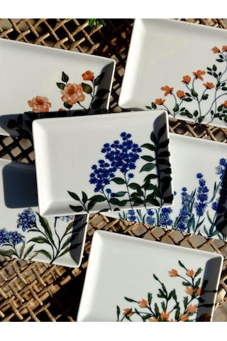 Porland Flower Garden 6 Kişilik Kare Pasta Tabağı 18x13cm 04ppo000225 Çok Renkli