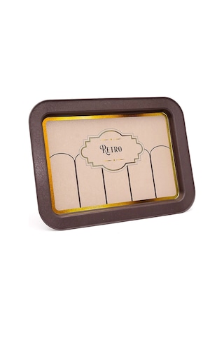 Retro Desenli Grande Metal Tepsi, 31 X 43 Cm