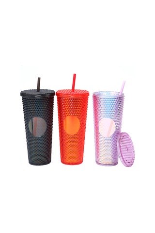 Neevoyu 24oz/710ml Büyük Kapasiteli Abs Plastik Su Bardak, Kırılmaya Dayanıklı, Isıya Dayanıklı, Çubuklu Ve Kapaklı, Siyah Siyah