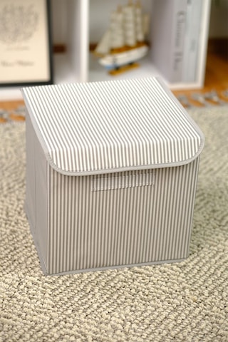 Gri Çizgili Kapaklı Ofis Yatak Odası Oyuncak Havlu Saklama Kutusu Düzenleyici 30x30x30 Gri