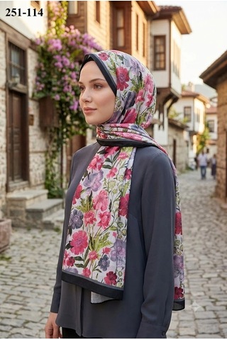 Sharell Fransız İpeği Şal Siyah 251-114 Çok Renkli