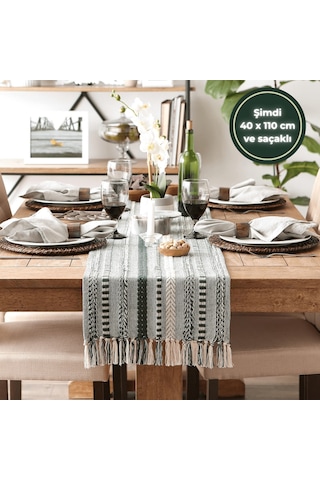 Wellstil Neula %100 Pamuk Orman Yeşili Örme Runner 40 x 110 CM