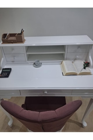 Çalışma Masa Sandalye 90659 Model Parlak Beyaz Lake Boyalı Masa Gökyüzü Sandalye Beyaz