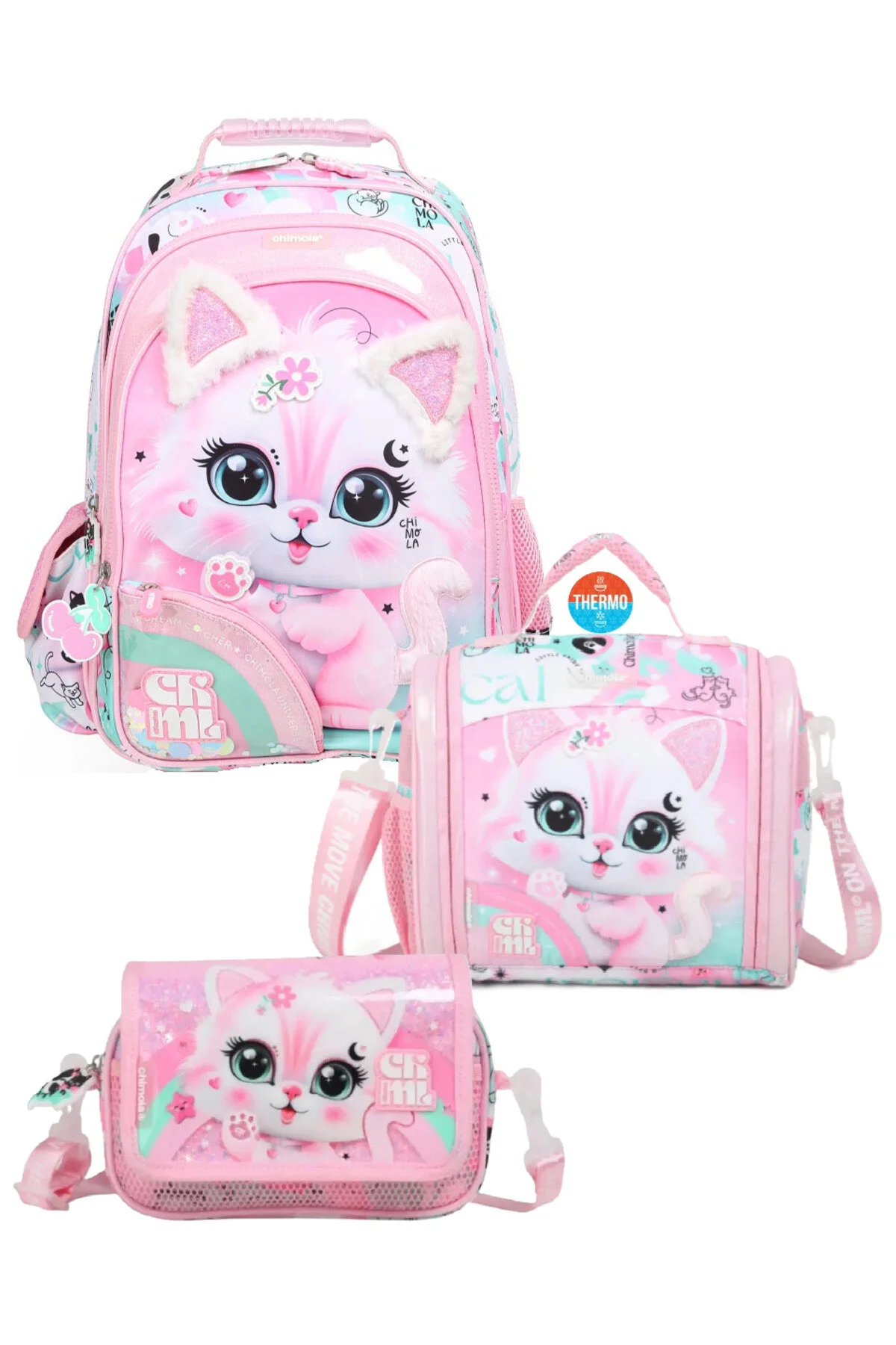 Chimola Pink Cat 3'lü Çanta Seti İthal Pembe
