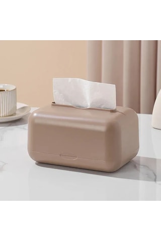 Konesam Mutfak Ve Oturma Odası İçin Dayanıklı Plastik Kutu, Yumuşak Atma Fonksiyonu İle Modern Ve Şık Masaüstü Havlu Kutusu Bej Diğer