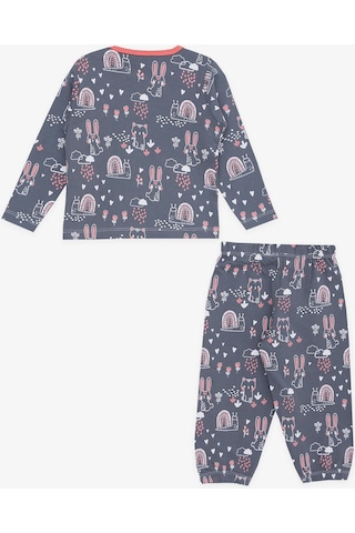 Breeze Kız Bebek Pijama Takımı Hayvancık Desenli Doğa Temalı 9 Ay-3 Yaş, Füme-füme Füme