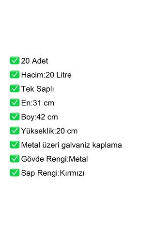 Tel Alışveriş El Sepeti 20 Litre Tek Saplı 20 Adet / En:31 Boy:42 Yükseklik:20 Cm Metal
