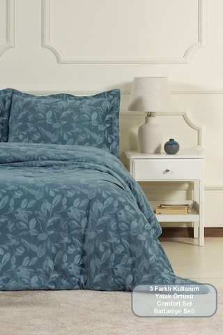 Elart Stella Comfort Uyku Seti Yatak Örtüsü Çift Kişilik 3 Parça 220x240 Cm Mavi Mavi