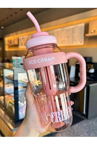 Bıgmug Ice Cream Tritan Pipetli Suluk Detoks Matara 1300 Ml Pembe